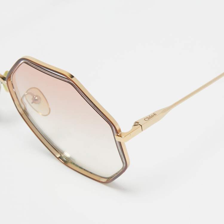 Pre Owned Chloe Gold/Pink Gradient CE132S Poppy Octagonal Sunglasses