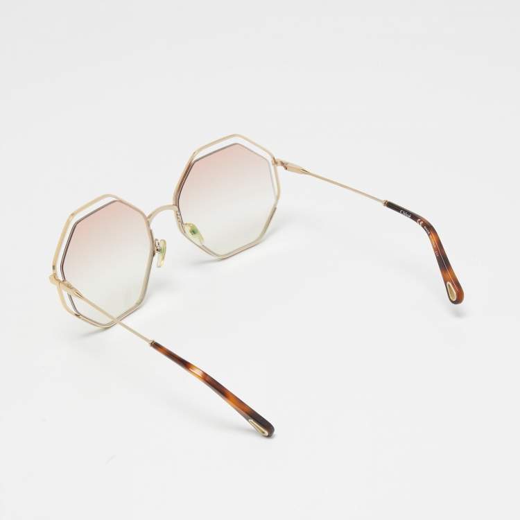 Pre Owned Chloe Gold/Pink Gradient CE132S Poppy Octagonal Sunglasses