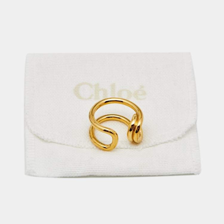 Pre Owned Chloè Gold Tone Cate Band Ring Size EU 54