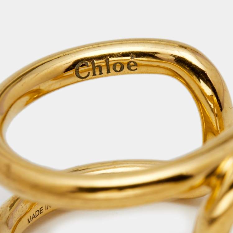 Pre Owned Chloè Gold Tone Cate Band Ring Size EU 54