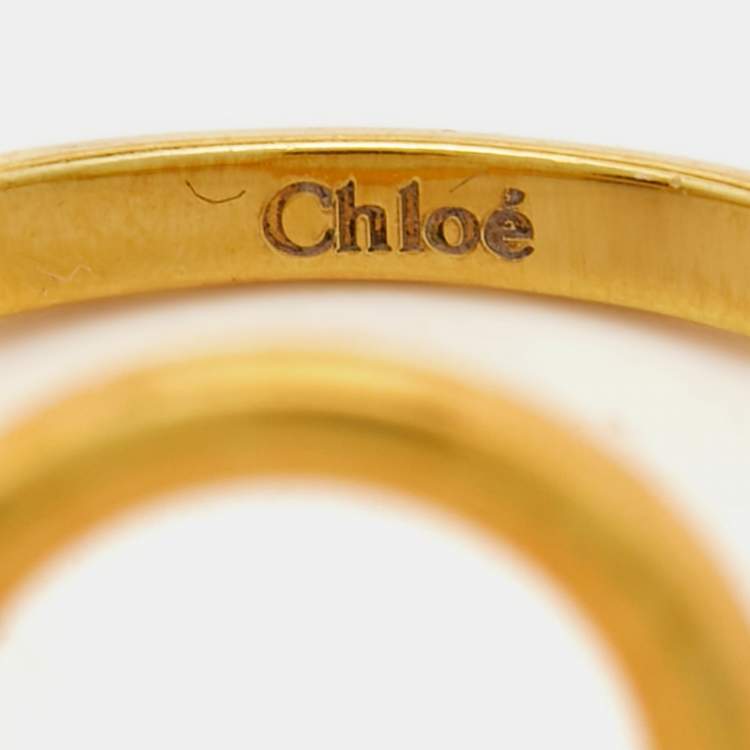 Pre Owned Chloe Circle Gold Tone Ring Size 54