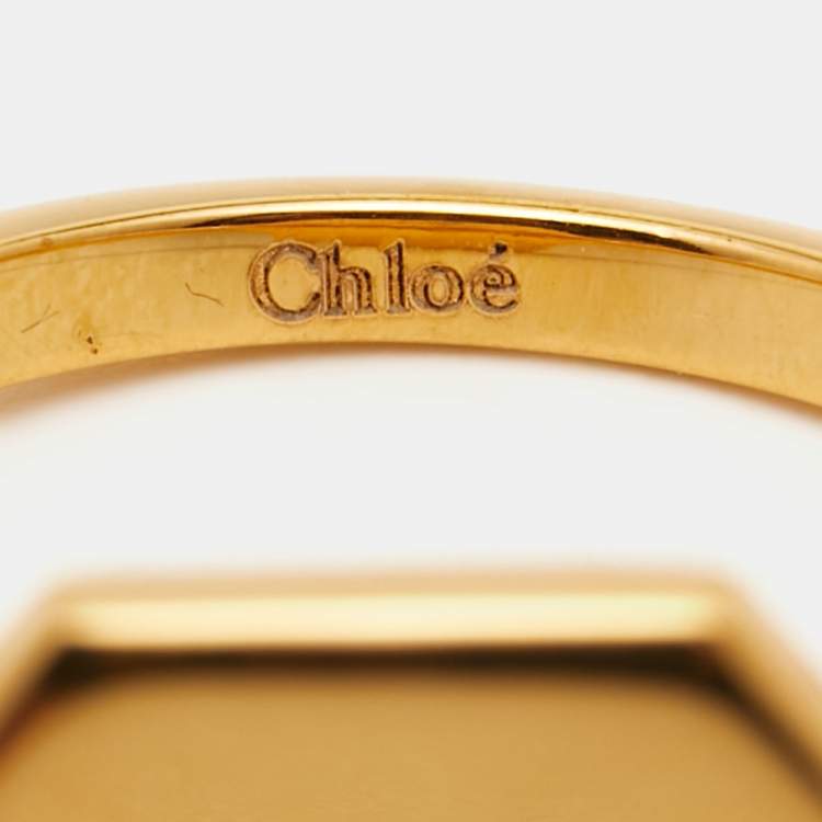 Pre Owned Chloe Gold Tone Ring Size 54