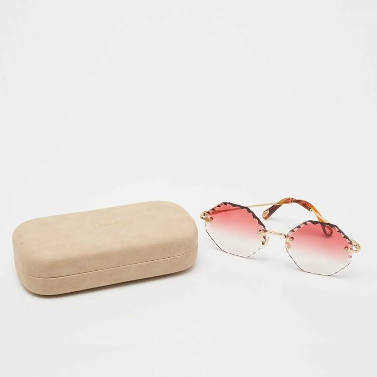 Pre Owned Chloe Pink/Gold Rosie CE143S Geometric Sunglasses