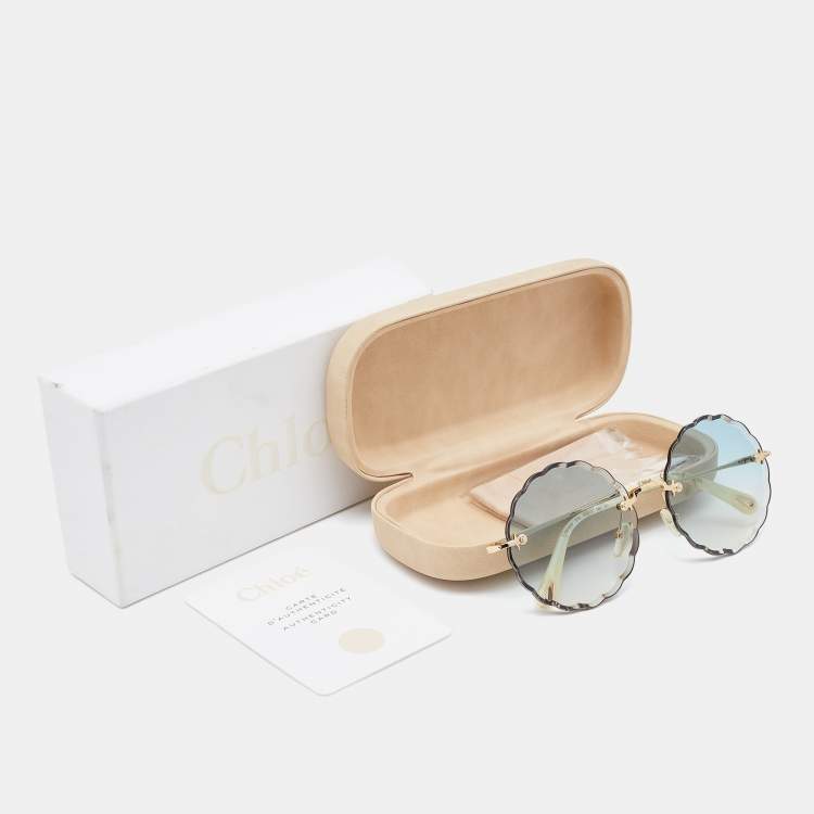 Pre Owned Chloé Gold Tone/ Blue Gradient Rosie Petite Round Sunglasses