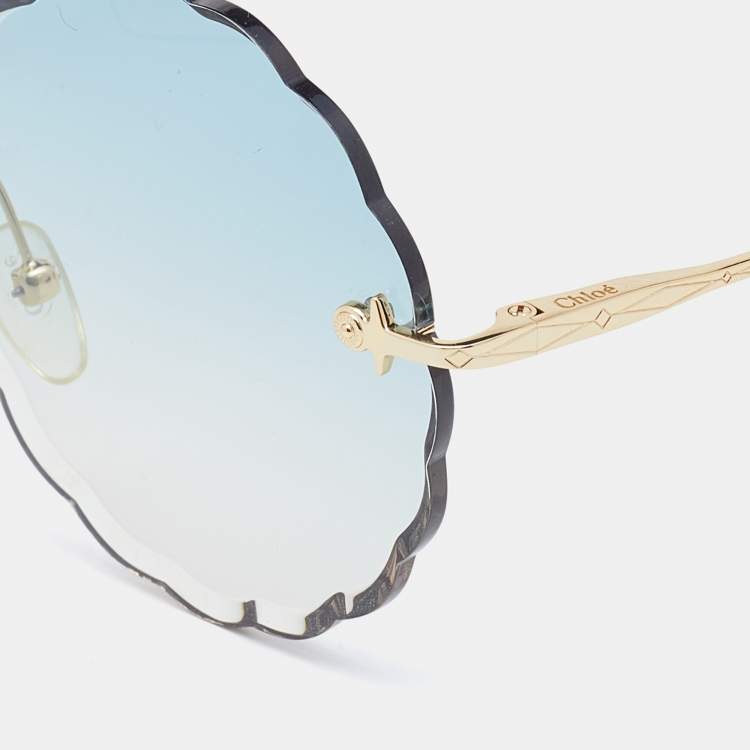 Pre Owned Chloé Gold Tone/ Blue Gradient Rosie Petite Round Sunglasses