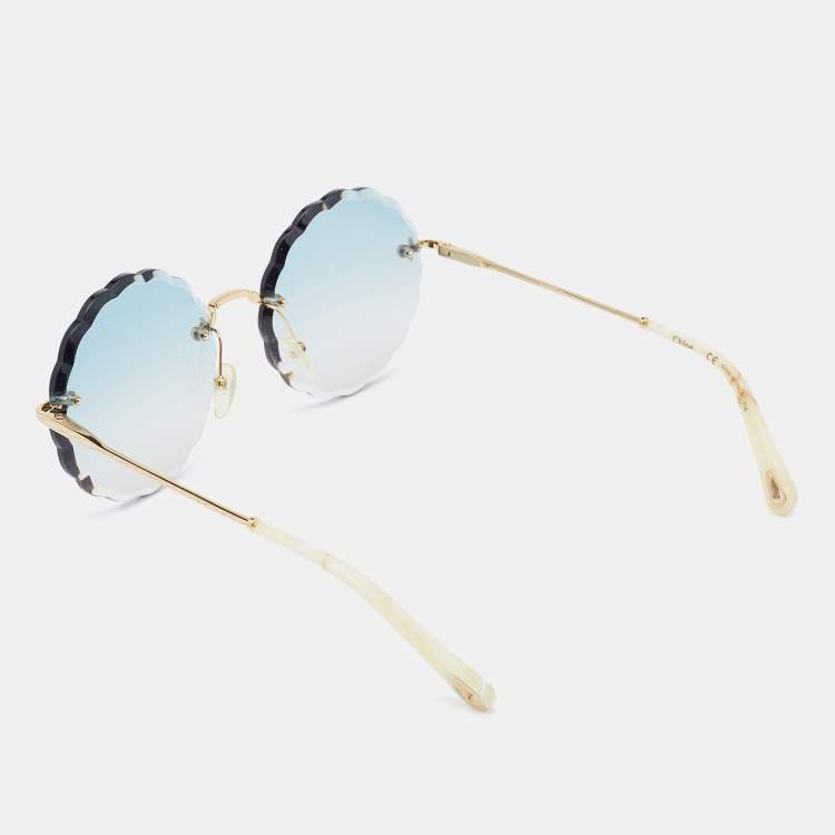 Pre Owned Chloé Gold Tone/ Blue Gradient Rosie Petite Round Sunglasses