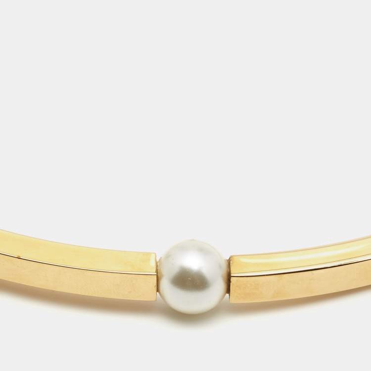 Pre Owned  Chloé Gold Tone Faux Pearl Collar Choker Necklace 