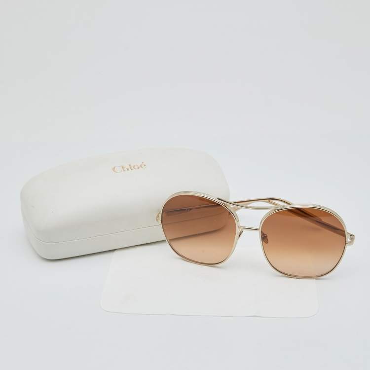 Pre Owned Chloé Gold Tone/ Brown Gradient CE128S Round Nola Sunglasses