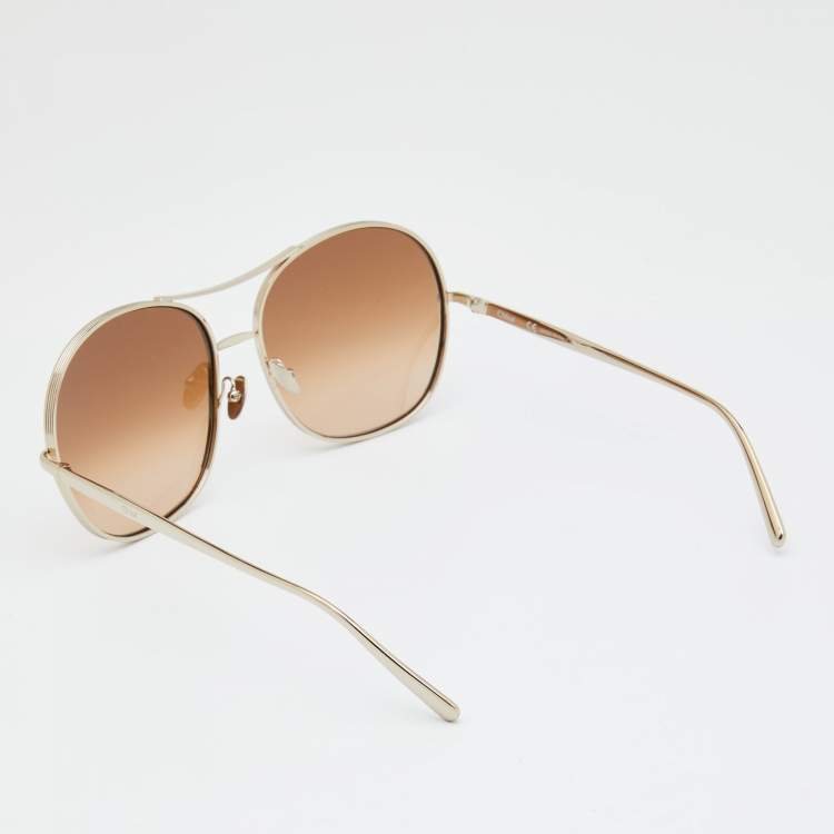 Pre Owned Chloé Gold Tone/ Brown Gradient CE128S Round Nola Sunglasses