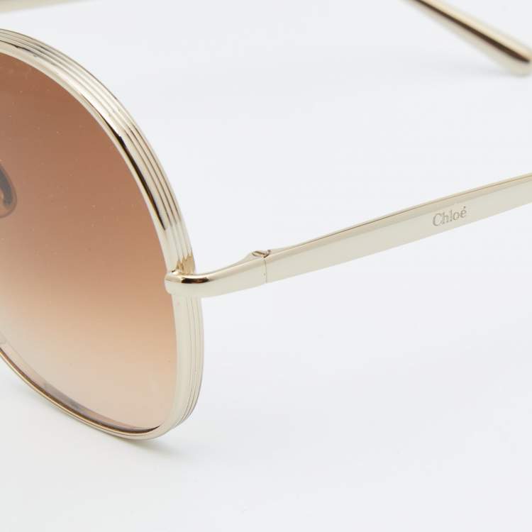 Pre Owned Chloé Gold Tone/ Brown Gradient CE128S Round Nola Sunglasses