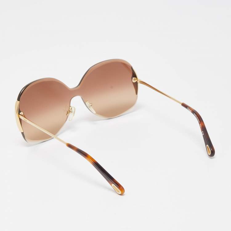 Pre Owned Chloe Brown Frame Gradient Oversized Sunglasses