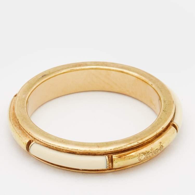 Pre Owned Chloe Enamel Gold Band Ring Size 52