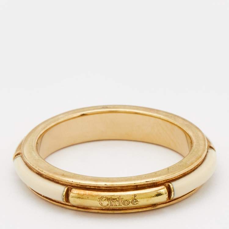 Pre Owned Chloe Enamel Gold Band Ring Size 52