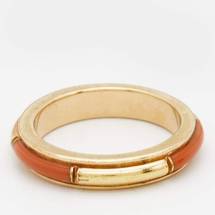 Pre Owned Chloe Enamel Gold Band Ring Size 52