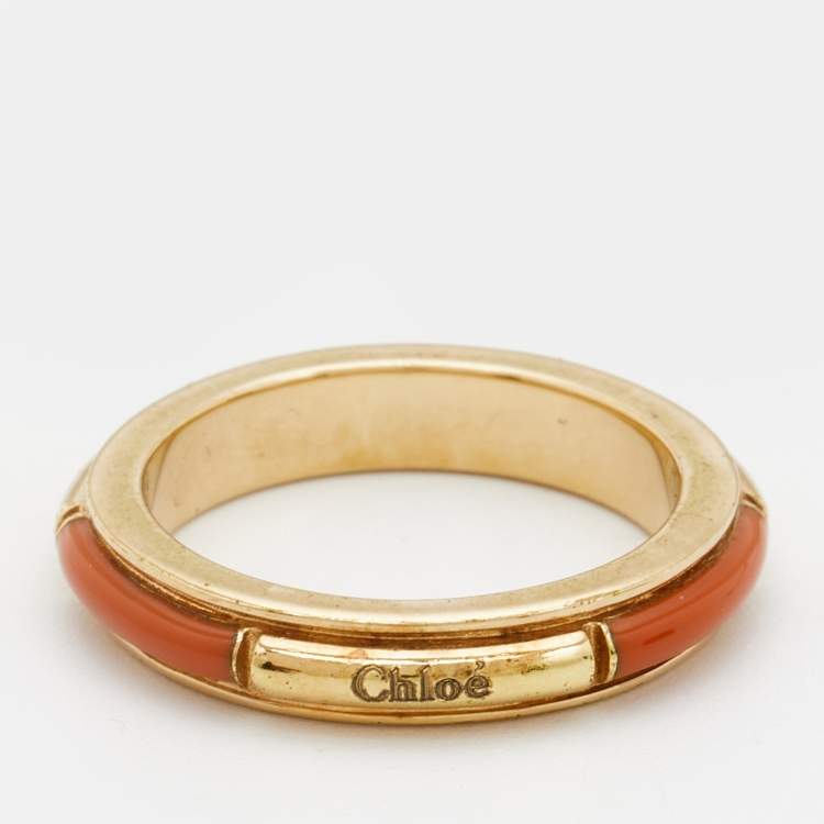Pre Owned Chloe Enamel Gold Band Ring Size 52