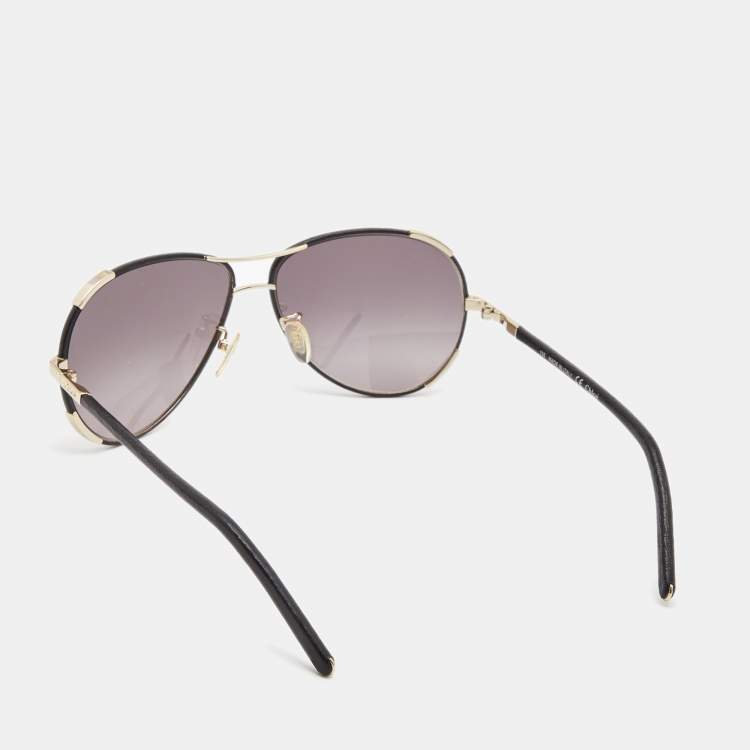 Pre Owned Chloe Black/Gold Leather and Metal Gradient Sunglasses
