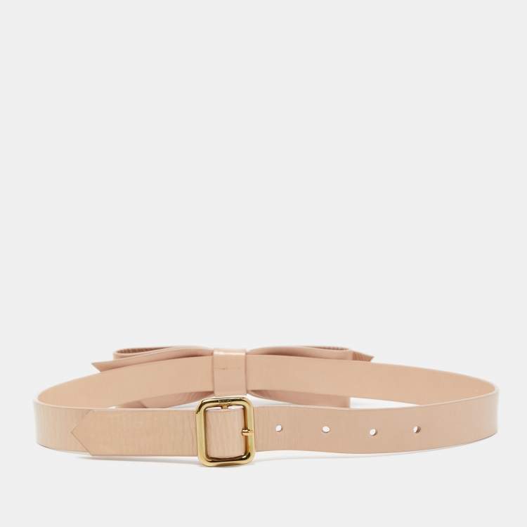 Pre Owned Chloe Beige Leather Bow Waist Belt S