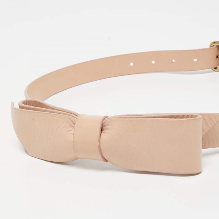 Pre Owned Chloe Beige Leather Bow Waist Belt S