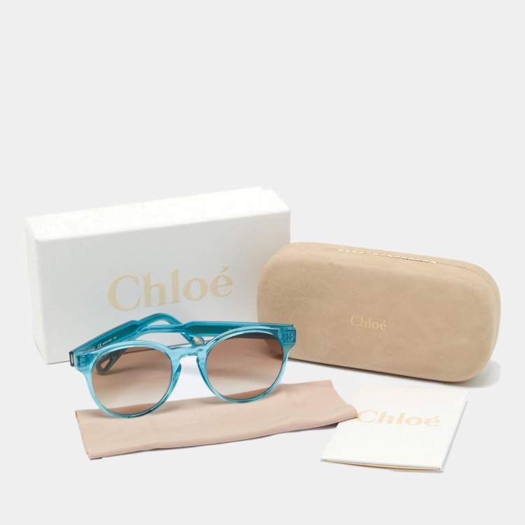 Pre Owned Chloe Light Blue Acetate Gradient Round Sunglasses