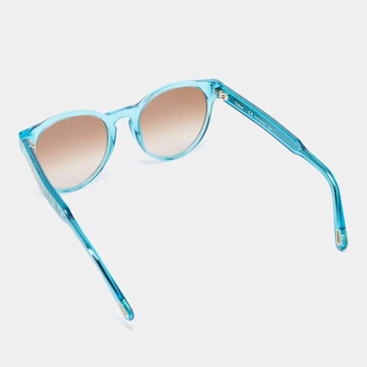 Pre Owned Chloe Light Blue Acetate Gradient Round Sunglasses