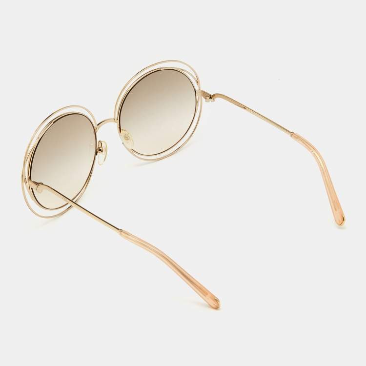 Pre Owned Chloe Gold/Brown Gradient CE114S Carlina Oversized Round Sunglasses