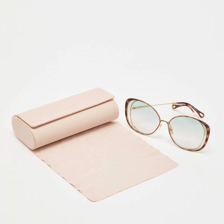 Pre Owned Chloe Gold/Brown CH0036S Hannah Oversized Sunglasses
