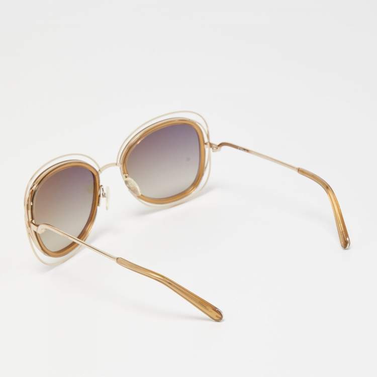 Pre Owned Chloe Gold/Brown Gradient CE123S Carlina Oversized Sunglasses