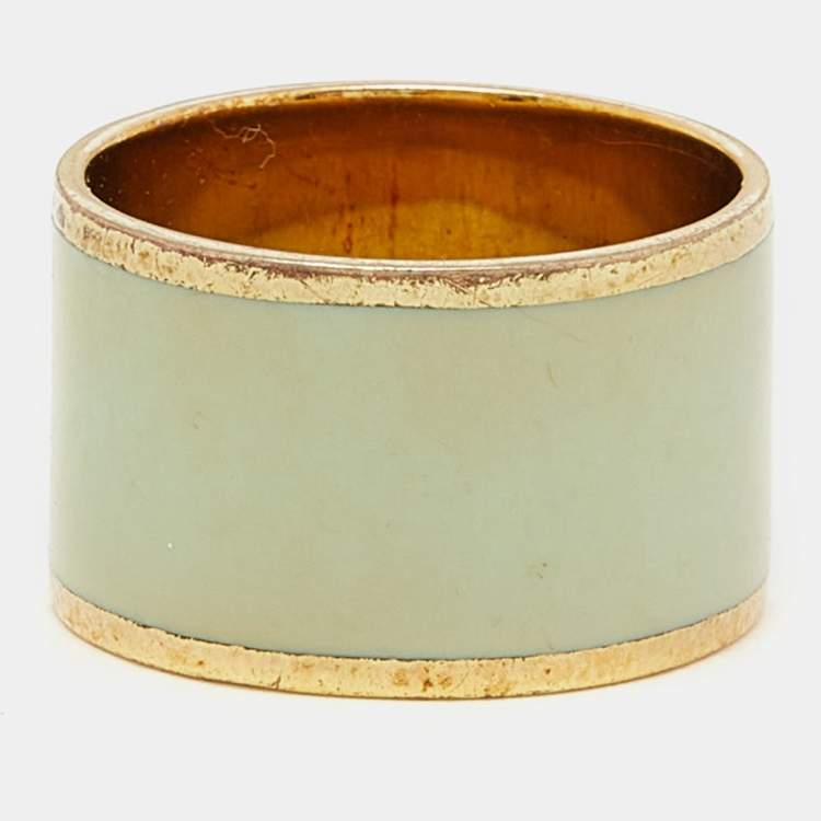 Pre Owned Chloé  Mint Green Enamel Gold Tone Band Ring Size EU 53