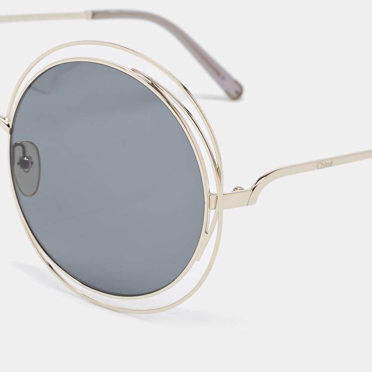 Pre Owned Chloe Black/Gold CE114S Carlina Oversized Round Sunglasses