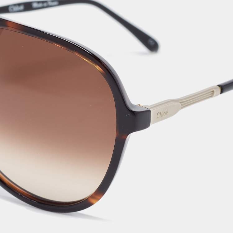 Pre Owned Chloe Brown Gradient CL2224 Oversized Aviator Sunglasses