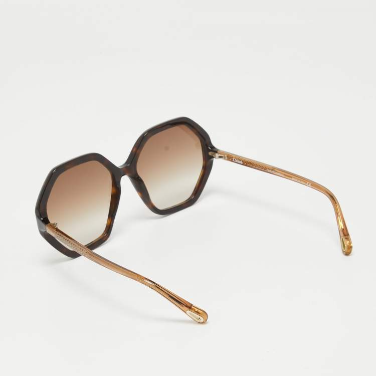 Pre Owned Chloe Brown Gradient CH0008S Hexagonal Oversized Sunglasses