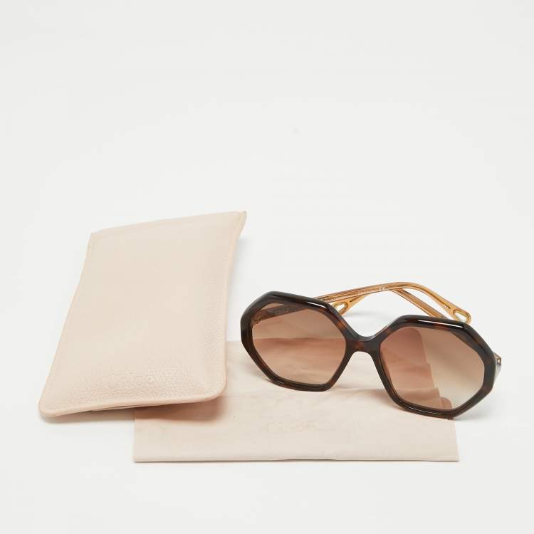 Pre Owned Chloe Brown Gradient CH0008S Hexagonal Oversized Sunglasses