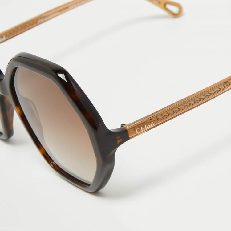 Pre Owned Chloe Brown Gradient CH0008S Hexagonal Oversized Sunglasses