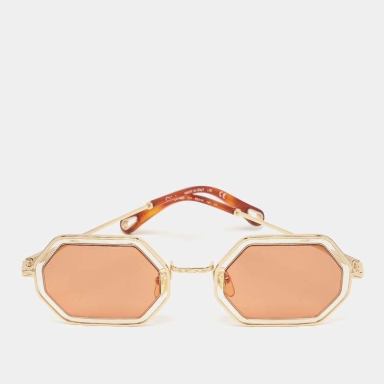 Pre Owned Chloe Gold/Brown CE146S Tally Geometric Sunglasses