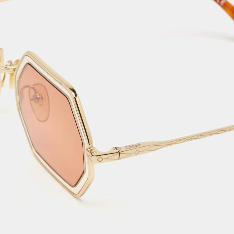 Pre Owned Chloe Gold/Brown CE146S Tally Geometric Sunglasses