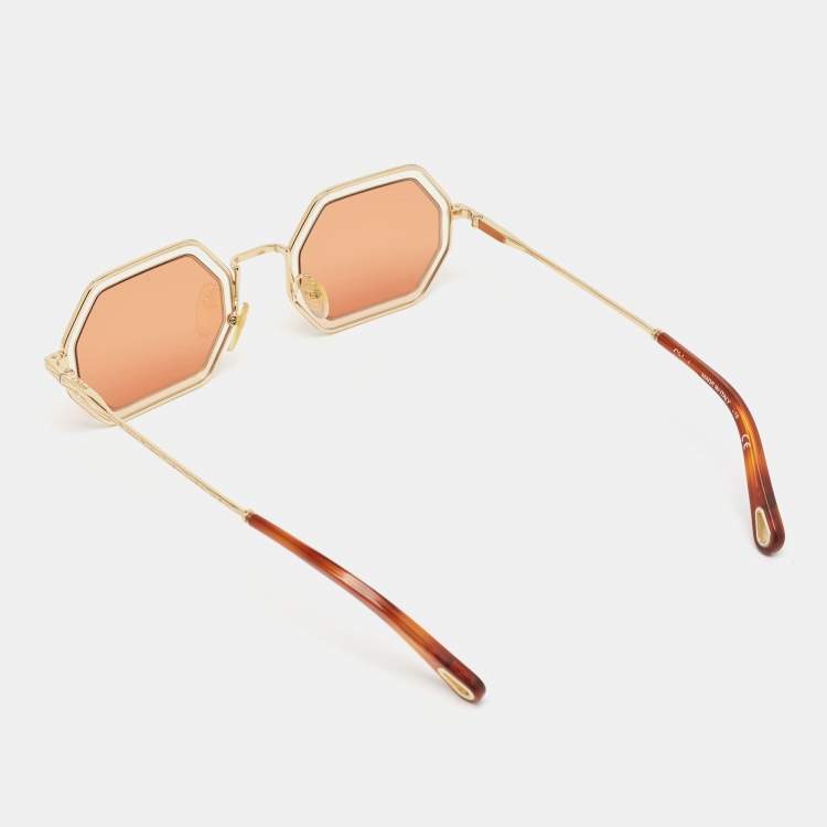 Pre Owned Chloe Gold/Brown CE146S Tally Geometric Sunglasses
