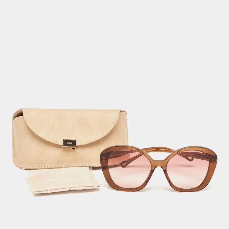 Pre Owned Chloe Brown/Pink Gradient CH0081S Oversized Sunglasses