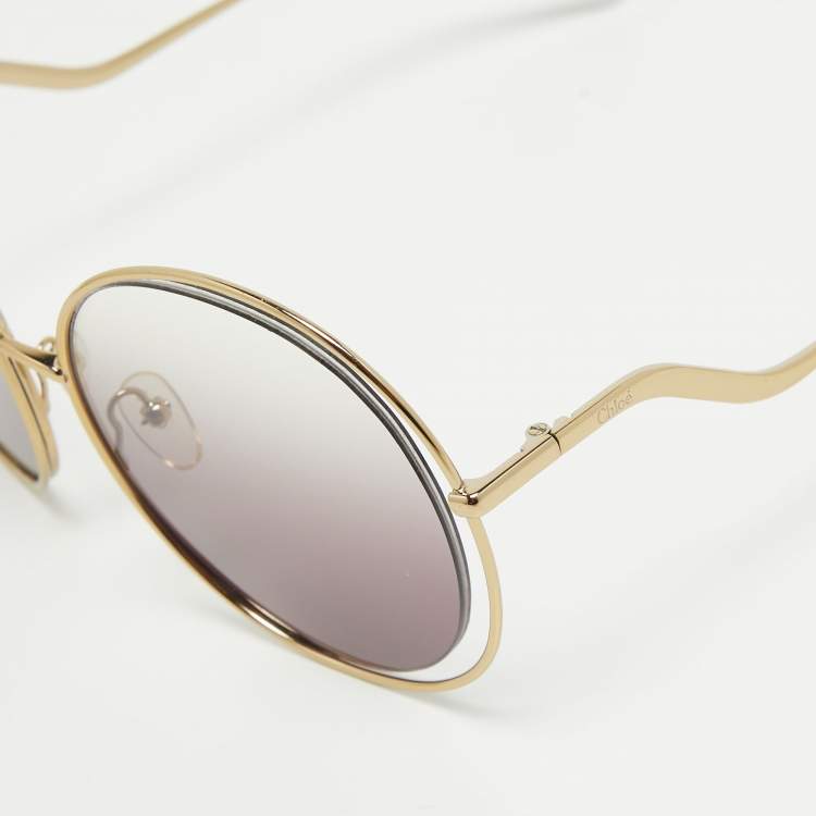 Pre Owned Chloe Brown/Gold Gradient CE153S Round Sunglasses