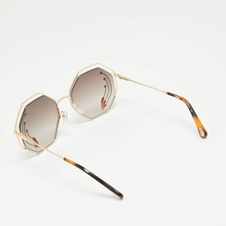 Pre Owned Chloe Brown/Gold Gradient CE132SRI Poppy Geometric Sunglasses