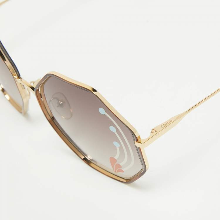 Pre Owned Chloe Brown/Gold Gradient CE132SRI Poppy Geometric Sunglasses