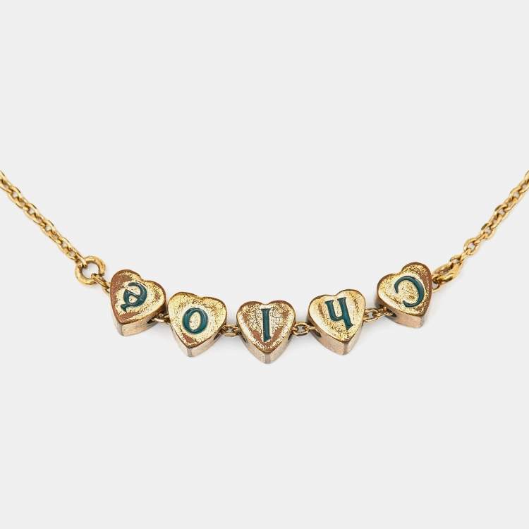 Pre Owned Chloé Gold Tone Logo Heart Chain Bracelet