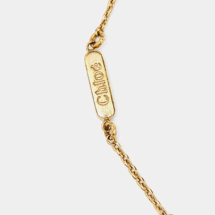 Pre Owned Chloé Gold Tone Logo Heart Chain Bracelet