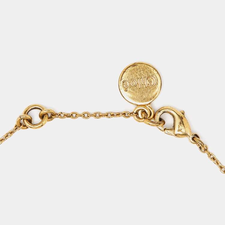 Pre Owned Chloé Gold Tone Logo Heart Chain Bracelet