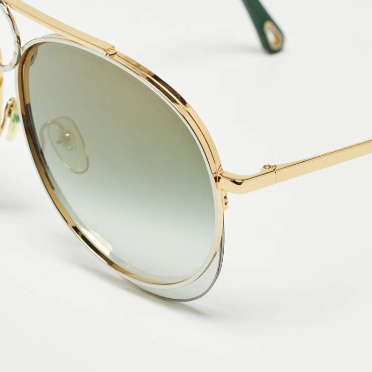 Pre Owned Chloe Green/Gold Gradient CE144S Romie Aviator Sunglasses