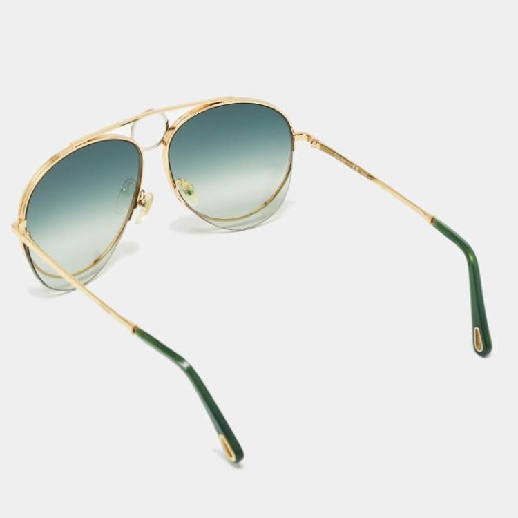 Pre Owned Chloe Green/Gold Gradient CE144S Romie Aviator Sunglasses