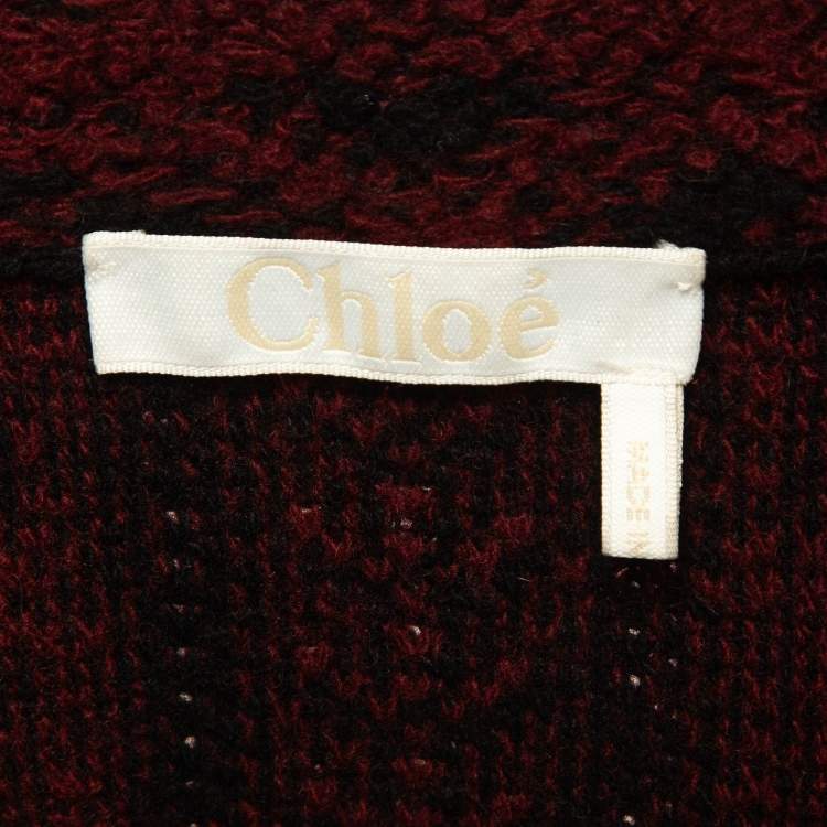 Pre Owned Chloe Burgundy Fleece Zip Front Jacket M