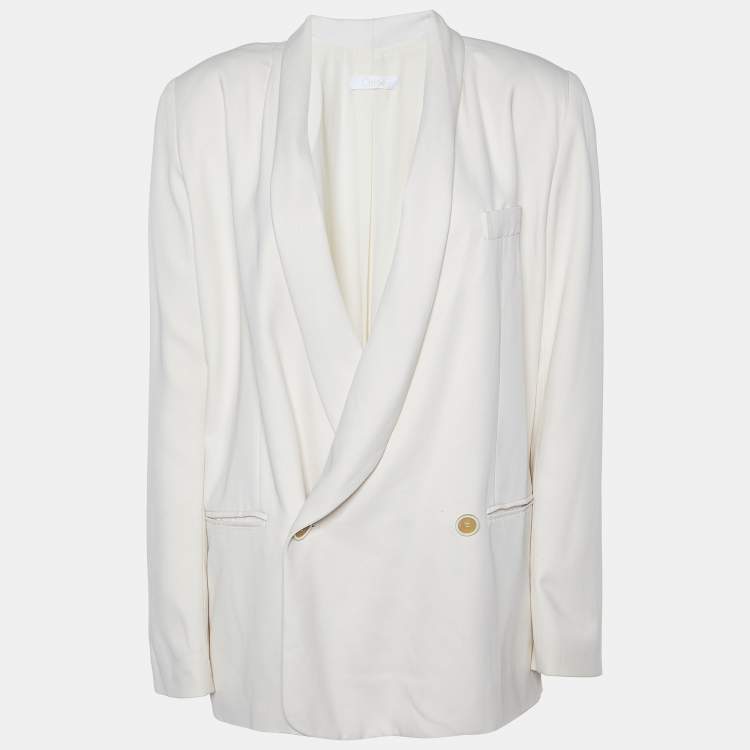 Pre Owned Chloe Off White Gabardine Double Breasted Blazer S