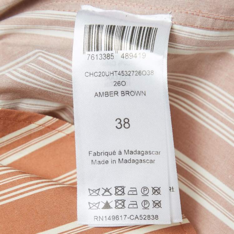 Pre Owned Chloe Brown Stripe Print Silk Neck Tie Up Top M