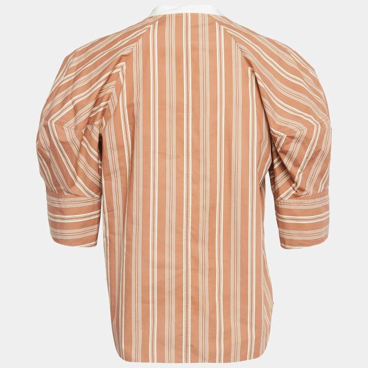 Pre Owned Chloe Brown Stripe Print Silk Neck Tie Up Top M