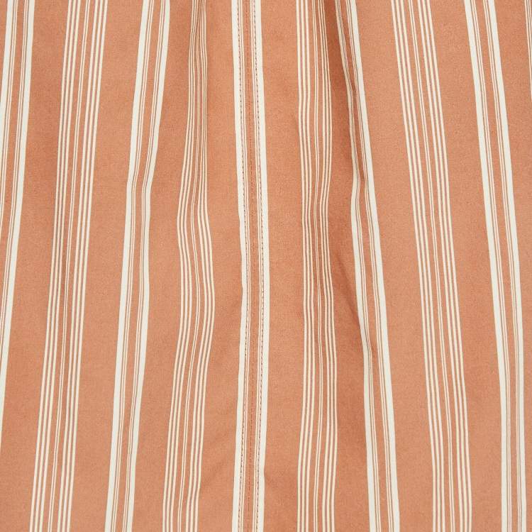 Pre Owned Chloe Brown Stripe Print Silk Neck Tie Up Top M